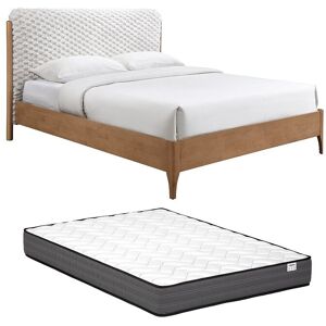 Vente-unique Bett 160 x 200 cm mit Kopfteil aus Kunstfell – Weiß und Natur + Matratze – SERAVELA Vente-unique Bett 160 x 200 cm mit Kopfteil aus Kunstfell – Weiß und Natur + Matratze – SERAVELA
