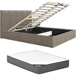 Vente-unique Bett mit Bettkasten und Kopfteil mit vertikalen Ziernähten - 160 x 200 cm - Stoff - Taupe - Mit Matratze - KILACLO Vente-unique Bett mit Bettkasten und Kopfteil mit vertikalen Ziernähten - 160 x 200 cm - Stoff - Taupe - Mit Matratze - KILACLO