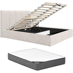 Vente-unique Bett mit Bettkasten und Kopfteil mit vertikalen Ziernähten - 180 x 200 cm - Stoff - Beige - Mit Matratze - KILACLO Vente-unique Bett mit Bettkasten und Kopfteil mit vertikalen Ziernähten - 180 x 200 cm - Stoff - Beige - Mit Matratze - KILACLO