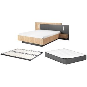 Vente-unique Bett mit Nachttischen 160 x 200 cm - 2 Schubladen - Mit LEDs - Natur und Anthrazit + Lattenrost + Matratze - FRANCOLI Vente-unique Bett mit Nachttischen 160 x 200 cm - 2 Schubladen - Mit LEDs - Natur und Anthrazit + Lattenrost + Matratze - FRANCOLI