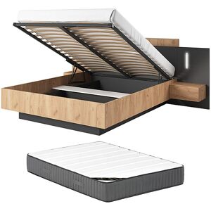 Vente-unique Boxspringbett mit Nachttischen 160 x 200 cm - 2 Schubladen - Mit LEDs - Natur und Anthrazit + Matratze - FRANCOLI Vente-unique Boxspringbett mit Nachttischen 160 x 200 cm - 2 Schubladen - Mit LEDs - Natur und Anthrazit + Matratze - FRANCOLI