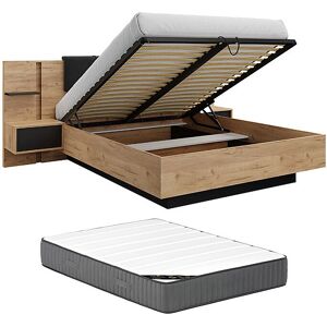 Vente-unique Bett mit Bettkasten mit Nachttischen 160 x 200 cm – Mit LEDs – Farbe: Natur und Anthrazit + Matratze – ELYNIA Vente-unique Bett mit Bettkasten mit Nachttischen 160 x 200 cm – Mit LEDs – Farbe: Natur und Anthrazit + Matratze – ELYNIA