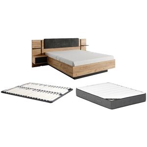 Vente-unique Bett mit Nachttischen 160 x 200 cm - Mit LEDs - Farbe: Natur und Anthrazit + Lattenrost + Matratze - ELYNIA Vente-unique Bett mit Nachttischen 160 x 200 cm - Mit LEDs - Farbe: Natur und Anthrazit + Lattenrost + Matratze - ELYNIA