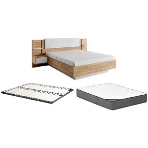 Vente-unique Bett mit Nachttischen 160 x 200 cm - Mit LEDs - Farbe: Natur und Weiß + Lattenrost + Matratze - ELYNIA Vente-unique Bett mit Nachttischen 160 x 200 cm - Mit LEDs - Farbe: Natur und Weiß + Lattenrost + Matratze - ELYNIA