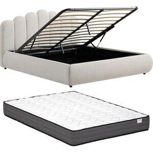 Vente-unique Bett mit Bettkasten – 160 x 200 cm – Strukturstoff – Beige + Matratze – SILVATORA Vente-unique Bett mit Bettkasten – 160 x 200 cm – Strukturstoff – Beige + Matratze – SILVATORA