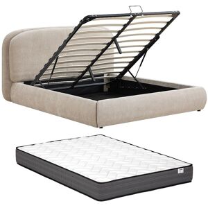 Vente-unique Bett mit Bettkasten 160 x 200 cm – Strukturstoff – Beige + Matratze – ZORIMA Vente-unique Bett mit Bettkasten 160 x 200 cm – Strukturstoff – Beige + Matratze – ZORIMA