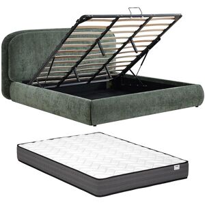 Vente-unique Bett mit Bettkasten 180 x 200 cm – Strukturstoff – Grün + Matratze – ZORIMA Vente-unique Bett mit Bettkasten 180 x 200 cm – Strukturstoff – Grün + Matratze – ZORIMA