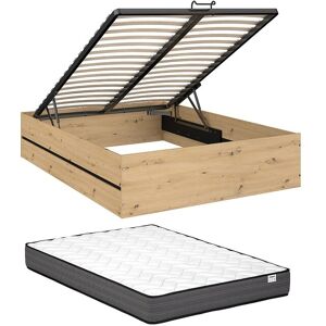 Vente-unique Bett mit Bettkasten 160 x 200 cm - Farbe: Natur und Schwarz + Matratze - LUDARO Vente-unique Bett mit Bettkasten 160 x 200 cm - Farbe: Natur und Schwarz + Matratze - LUDARO