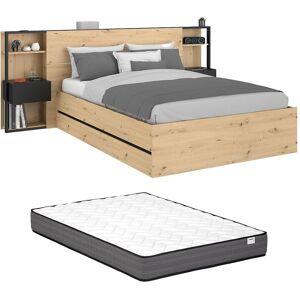 Vente-unique Bett mit Bettkasten 160 x 200 cm mit Nachttischen - Farbe: Natur und Schwarz + Matratze - LUDARO Vente-unique Bett mit Bettkasten 160 x 200 cm mit Nachttischen - Farbe: Natur und Schwarz + Matratze - LUDARO