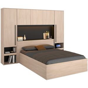 Vente-unique Bett mit Bettkasten 140 x 190 cm mit Überbau - Mit LEDs - Farbe: Natur und Schwarz - VELONA Vente-unique Bett mit Bettkasten 140 x 190 cm mit Überbau - Mit LEDs - Farbe: Natur und Schwarz - VELONA