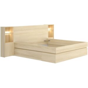 Vente-unique Bett mit Nachttischen und Stauraum 160 x 200 cm – Mit LEDs und USB-Anschluss – Farbe: Helles Naturholz - LARONIA Vente-unique Bett mit Nachttischen und Stauraum 160 x 200 cm – Mit LEDs und USB-Anschluss – Farbe: Helles Naturholz - LARONIA