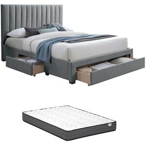 Vente-unique Bett mit 3 Schubladen 160 x 200 cm - Stoff - Grau + Matratze - LIAKO Vente-unique Bett mit 3 Schubladen 160 x 200 cm - Stoff - Grau + Matratze - LIAKO