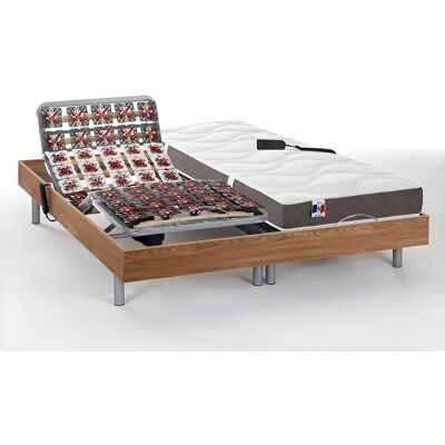 Vente-unique Relaxbett elektrisch mit Tellermodulen - Matratzen 100% Latex mit 3 Zonen - 2 x 90 x 200 cm - Holzfarben hell - JUPITER von YSMÉE Vente-unique Relaxbett elektrisch mit Tellermodulen - Matratzen 100% Latex mit 3 Zonen - 2 x 90 x 200 cm - Holzfarben hell - JUPITER von YSMÉE