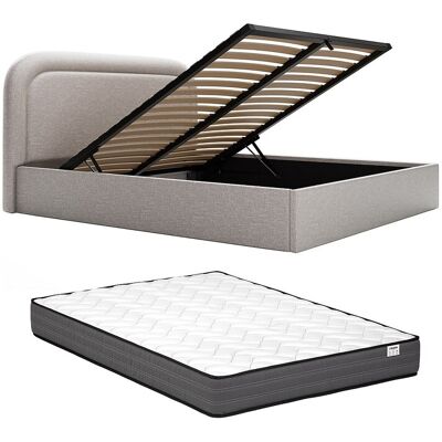 Vente-unique Bett mit Bettkasten - 160 x 200 cm - Melierter Stoff - Hellgrau + Matratze - FIREZA Vente-unique Bett mit Bettkasten - 160 x 200 cm - Melierter Stoff - Hellgrau + Matratze - FIREZA