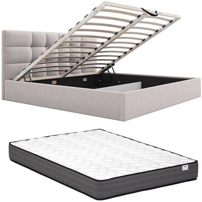 Vente-unique Bett mit Bettkasten + Matratze - 200 x 200 cm - Stoff - Beige - ELIAVA von Pascal Morabito Vente-unique Bett mit Bettkasten + Matratze - 200 x 200 cm - Stoff - Beige - ELIAVA von Pascal Morabito