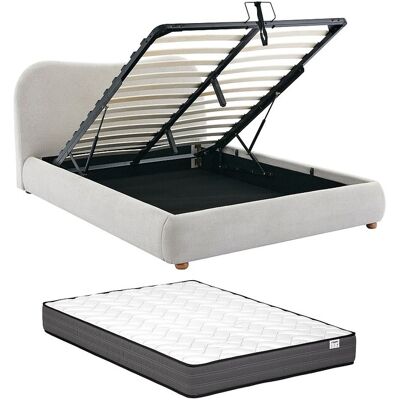 Vente-unique Bett mit Bettkasten - 140 x 190 cm - Stoff - Beige + Matratze - VANARI Vente-unique Bett mit Bettkasten - 140 x 190 cm - Stoff - Beige + Matratze - VANARI