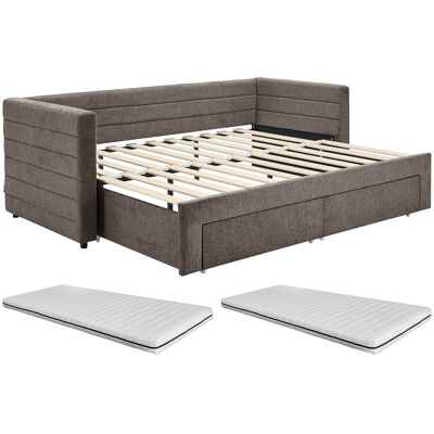 Vente-unique Ausziehbett 2 x 80 x 200 cm – Mit Lattenrost & Schubladen – Texturierter Stoff – Taupe + Matratze – CAMITY Vente-unique Ausziehbett 2 x 80 x 200 cm – Mit Lattenrost & Schubladen – Texturierter Stoff – Taupe + Matratze – CAMITY