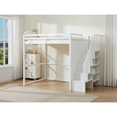 Vente-unique Hochbett 140 x 190 cm - Kiefer und MDF - Weiß - MENIZI Vente-unique Hochbett 140 x 190 cm - Kiefer und MDF - Weiß - MENIZI