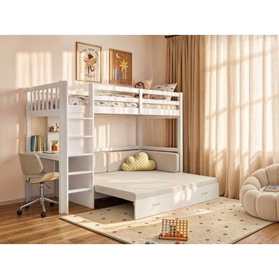 Vente-unique Hochbett mit Sofa mit Schlaffunktion - 90 x 190 cm- Kiefernholz & MDF - Weiß - ORPELIA Vente-unique Hochbett mit Sofa mit Schlaffunktion - 90 x 190 cm- Kiefernholz & MDF - Weiß - ORPELIA