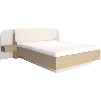 Vente-unique Bett mit Nachttischen 160 x 200 cm - Mit LEDs - Beige und Naturholz - LYORIMA Vente-unique Bett mit Nachttischen 160 x 200 cm - Mit LEDs - Beige und Naturholz - LYORIMA