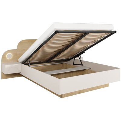 Vente-unique Bettkasten 160 x 200 cm - Mit Nachttischen und LEDs - Beige und Naturholz - DARTAGNO Vente-unique Bettkasten 160 x 200 cm - Mit Nachttischen und LEDs - Beige und Naturholz - DARTAGNO