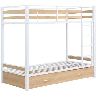 Vente-unique Etagenbett 2 x 90 x 190 cm - 1 Schublade - Metall und MDF - Natur und weiß - CASIDIA Vente-unique Etagenbett 2 x 90 x 190 cm - 1 Schublade - Metall und MDF - Natur und weiß - CASIDIA