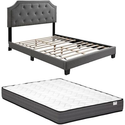 Vente-unique Bett 140 x 190 cm mit gepolstertem Kopfteil + Matratze - Hellgrau - ANDEYO Vente-unique Bett 140 x 190 cm mit gepolstertem Kopfteil + Matratze - Hellgrau - ANDEYO
