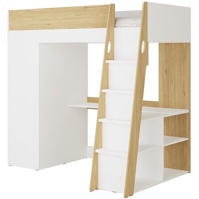 Vente-unique Hochbett 90 x 190 cm mit Kleiderschrank und Schreibtisch – Farbe: Natur und Weiß - ARMONESA Vente-unique Hochbett 90 x 190 cm mit Kleiderschrank und Schreibtisch – Farbe: Natur und Weiß - ARMONESA