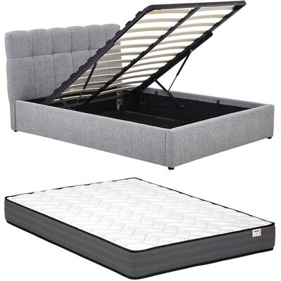 Vente-unique Bett mit Bettkasten + Matratze - 140 x 190 cm - Bouclé-Stoff - Grau - MAZIRI Vente-unique Bett mit Bettkasten + Matratze - 140 x 190 cm - Bouclé-Stoff - Grau - MAZIRI