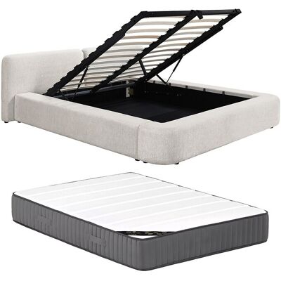 Vente-unique Bett mit Stauraum + Matratze 140 × 190 cm – Stoff – Beige – JUDALO by Maison Céphy Vente-unique Bett mit Stauraum + Matratze 140 × 190 cm – Stoff – Beige – JUDALO by Maison Céphy
