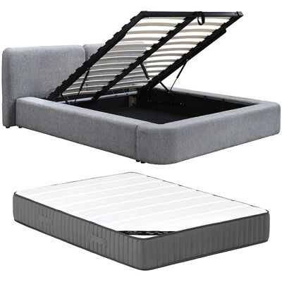 Vente-unique Bett mit Stauraum + Matratze 140 × 190 cm – Stoff – Grau – JUDALO by Maison Céphy Vente-unique Bett mit Stauraum + Matratze 140 × 190 cm – Stoff – Grau – JUDALO by Maison Céphy