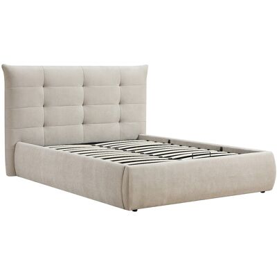 Vente-unique Bett mit Bettkasten 140 x 190 cm mit gestepptem Kopfteil – Stoff – Beige - DORMELINA Vente-unique Bett mit Bettkasten 140 x 190 cm mit gestepptem Kopfteil – Stoff – Beige - DORMELINA