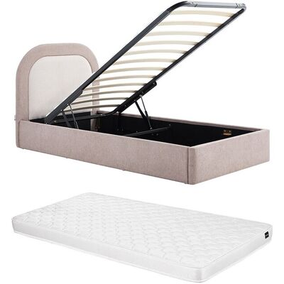 Vente-unique Bett mit Stauraum 90 x 190 cm – Stoff – Taupe und Beige + Matratze - IDONO Vente-unique Bett mit Stauraum 90 x 190 cm – Stoff – Taupe und Beige + Matratze - IDONO