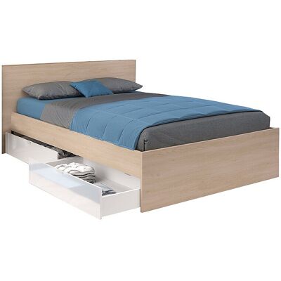Vente-unique Bett mit 4 Schubladen - 140 x 190 cm - Holzfarben & glänzend Weiß - VELONA Vente-unique Bett mit 4 Schubladen - 140 x 190 cm - Holzfarben & glänzend Weiß - VELONA