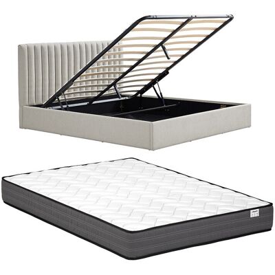 Vente-unique Bett mit Bettkasten 180 x 200 cm – Stoff – Hellgrau + Matratze – SARANELI Vente-unique Bett mit Bettkasten 180 x 200 cm – Stoff – Hellgrau + Matratze – SARANELI