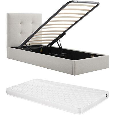 Vente-unique Bett mit Bettkasten 90 x 190 cm – Stoff – Beige + Matratze – CALINIDA Vente-unique Bett mit Bettkasten 90 x 190 cm – Stoff – Beige + Matratze – CALINIDA