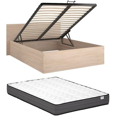 Vente-unique Bett mit Bettkasten 140 x 190 cm - Farbe: Natur + Matratze - VELONA Vente-unique Bett mit Bettkasten 140 x 190 cm - Farbe: Natur + Matratze - VELONA