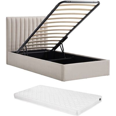 Vente-unique Bett mit Bettkasten 90 x 200 cm – Stoff – Beige + Matratze – SARANELI Vente-unique Bett mit Bettkasten 90 x 200 cm – Stoff – Beige + Matratze – SARANELI