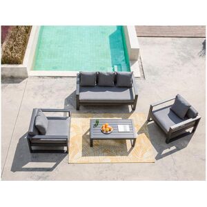 Garten Sitzgruppe Aluminium: 3-Sitzer-Sofa, 2 Sessel + Beistelltisch - Anthrazit - MOLOKAI von MYLIA