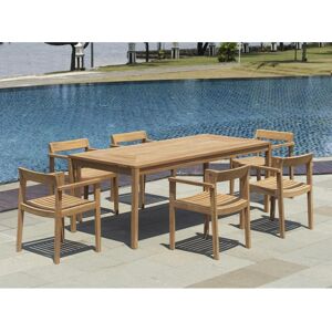 Garten-Essgruppe: 1 Tisch L 200 cm + 6 Sessel - Teakholz - Holzfarben hell - ALLENDE von MYLIA