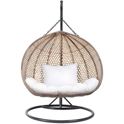 Vente-unique Hängesessel 2-Sitzer Polyrattan - Beige mit weißem Kissen - VAHINA von MYLIA Vente-unique Hängesessel 2-Sitzer Polyrattan - Beige mit weißem Kissen - VAHINA von MYLIA