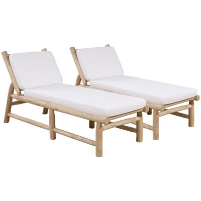 Vente-unique Sonnenliegen mit Matratze 2er-Set - Teakholz - Holzfarben hell & Weiß - TULUM von MYLIA Vente-unique Sonnenliegen mit Matratze 2er-Set - Teakholz - Holzfarben hell & Weiß - TULUM von MYLIA