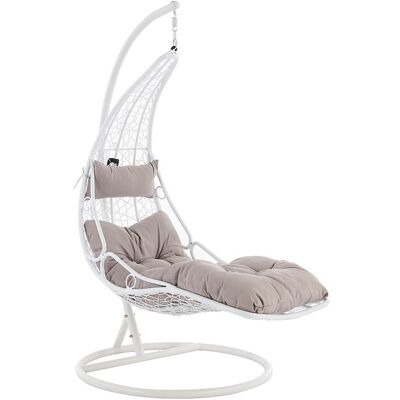 Vente-unique Hängesessel - Polyrattan - Weiß mit grauen Kissen - LUVA von MYLIA Vente-unique Hängesessel - Polyrattan - Weiß mit grauen Kissen - LUVA von MYLIA