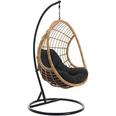 Vente-unique Hängesessel aus geflochtenem Kunstharz - Hellnaturfarben mit schwarzem Kissen - ZALO von MYLIA Vente-unique Hängesessel aus geflochtenem Kunstharz - Hellnaturfarben mit schwarzem Kissen - ZALO von MYLIA