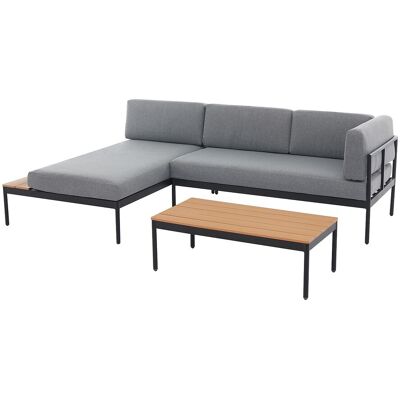 Vente-unique Gartenlounge aus Aluminium: 1 Ecksofa und 1 Couchtisch – Natur hell mit anthrazitfarbenen Kissen – GUIOMAR von MYLIA Vente-unique Gartenlounge aus Aluminium: 1 Ecksofa und 1 Couchtisch – Natur hell mit anthrazitfarbenen Kissen – GUIOMAR von MYLIA