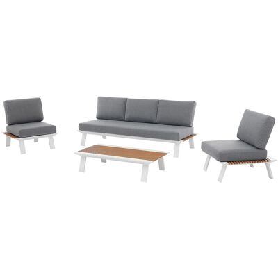 Vente-unique Gartenlounge aus Aluminium: 1 Dreisitzer-Sofa, 2 Sessel und 1 Couchtisch – Natur hell mit anthrazitfarbenen Kissen – MALLY von MYLIA Vente-unique Gartenlounge aus Aluminium: 1 Dreisitzer-Sofa, 2 Sessel und 1 Couchtisch – Natur hell mit anthrazitfarbenen Kissen – MALLY von MYLIA