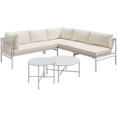 Vente-unique Garten-Sitzgruppe beliebig kombinierbar: 2 Ecksofa 1-Sitzer & Beistelltische - Stahl - Weiß - ULAME von MYLIA Vente-unique Garten-Sitzgruppe beliebig kombinierbar: 2 Ecksofa 1-Sitzer & Beistelltische - Stahl - Weiß - ULAME von MYLIA