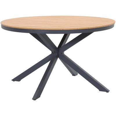 Vente-unique Runder Gartentisch aus Aluminium – Ø 125 cm – Anthrazit & helles Naturholz – ZEYVA von MYLIA Vente-unique Runder Gartentisch aus Aluminium – Ø 125 cm – Anthrazit & helles Naturholz – ZEYVA von MYLIA