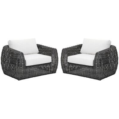 Vente-unique 2er-Set Gartensessel aus Polyrattan - Anthrazit mit weißen Kissen - VEYRO von MYLIA Vente-unique 2er-Set Gartensessel aus Polyrattan - Anthrazit mit weißen Kissen - VEYRO von MYLIA