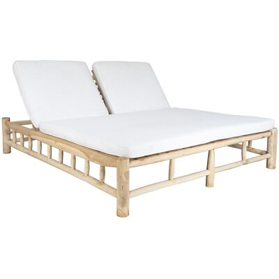 Vente-unique Sonnenliege mit Matratze 2er-Set - Teakholz - Holzfarben hell & Weiß - TULUM von MYLIA Vente-unique Sonnenliege mit Matratze 2er-Set - Teakholz - Holzfarben hell & Weiß - TULUM von MYLIA